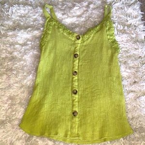 Green floral trim tank top